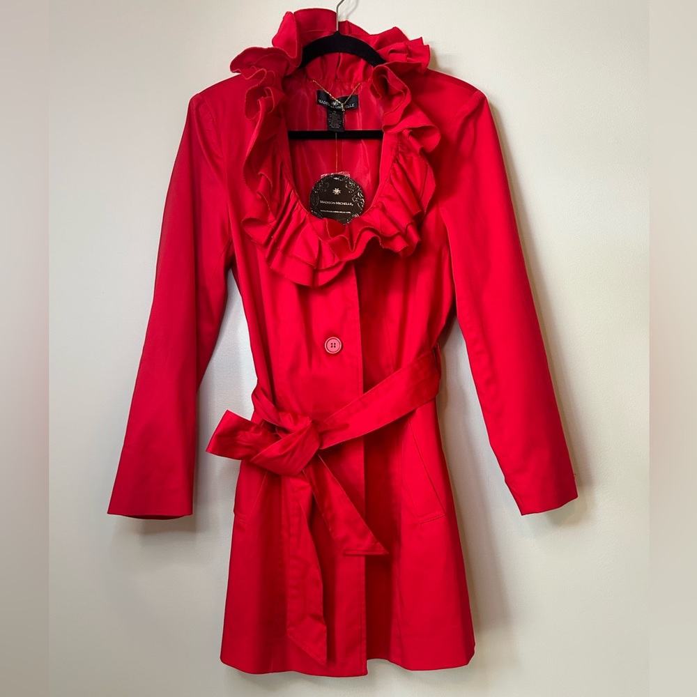 *NWOT* Madison Michelle Hot Red Trench Coat Size 10